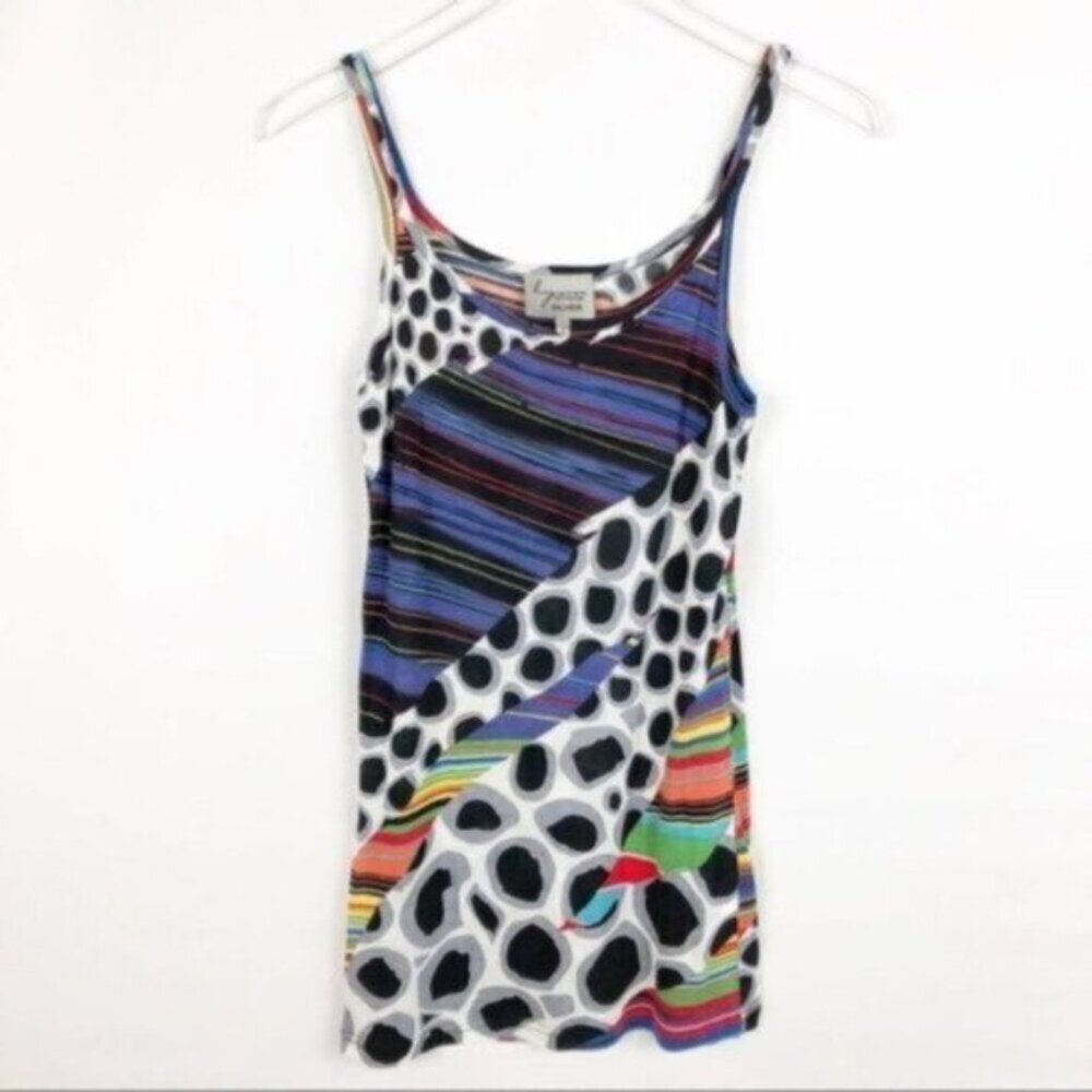 Lynn Ritchie Silver | Women's Purple Black Dot Scoop Neck Tunic Tank Size Small